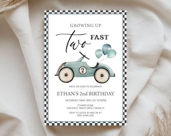 Editable TWO Fast Birthday Invitation Race Car 2nd Birthday Invite Blue Racing Car Boys Second Birthday Party Printable Digital Template