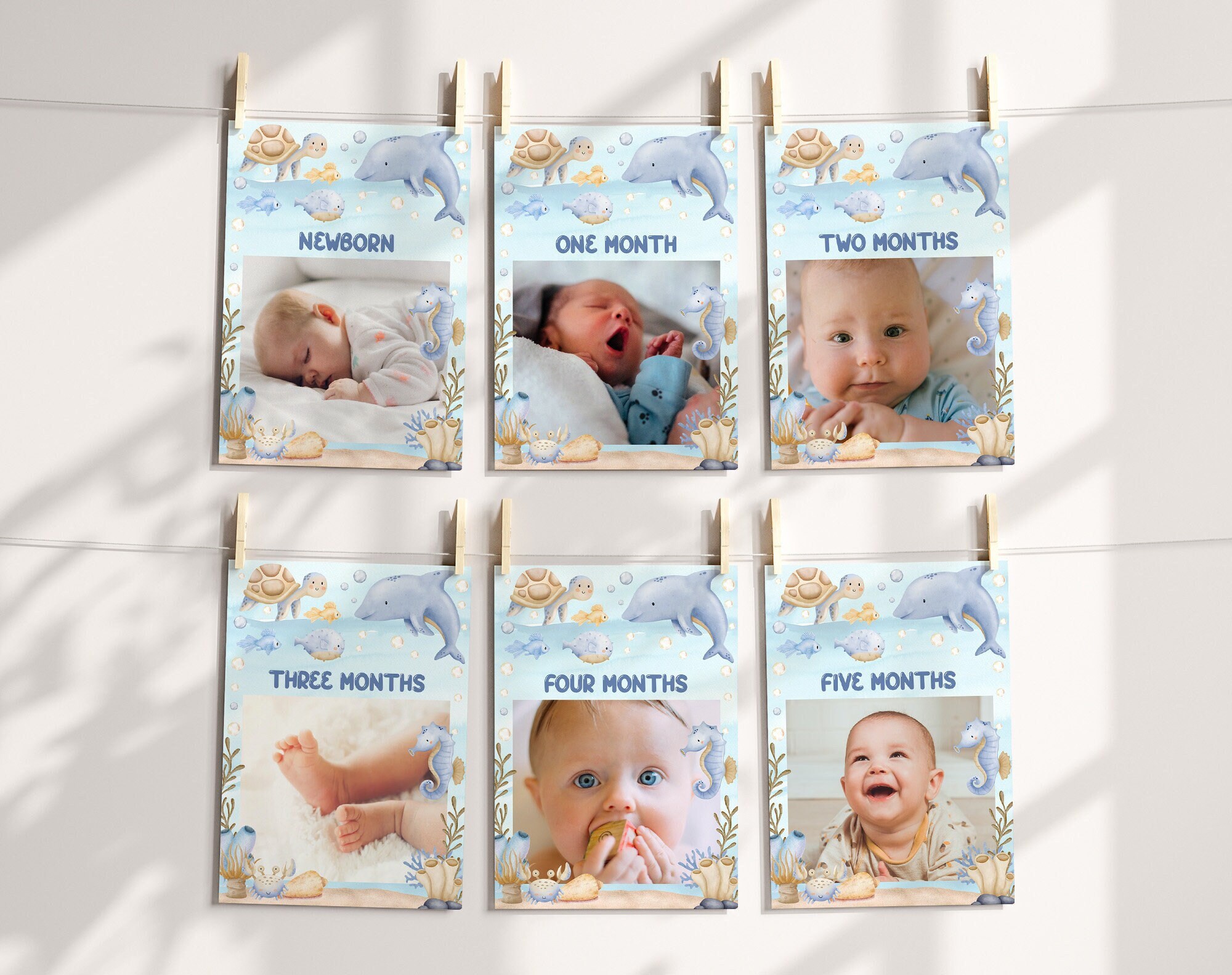 Monthly Photo Banner, 12 Months Birthday Banner, Milestone | Under The Sea, Ocean Animals | Printable Boys 1st Birthday Decoration Ideas OTS