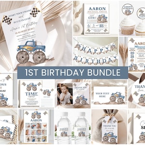 Monster Truck Birthday Bundle, Boys 1st Birthday Invite | Monster Truck, Start Your Engine | Printable Boys Birthday Party Decor, Ideas MTB