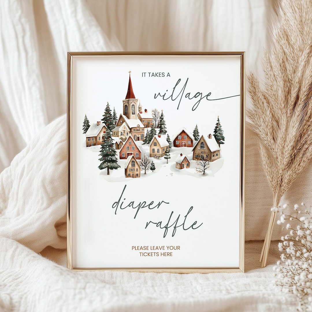 Village Raffle Diaper Raffle Sign, Card, Ticket | It Takes a Village, Winter Rustic ...