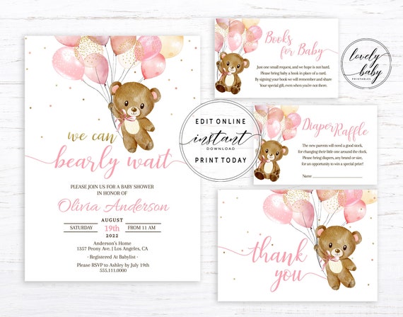 Editable Teddy Bear Baby Shower Invitation Set Printable Baby | Etsy