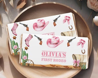 Chokladkakeomslag, godisgåvor | Cowgirl, Min första rodeo, Western Hoedown | Dekor till flickors 1-årsfest, Hershey-kakegåva RB2