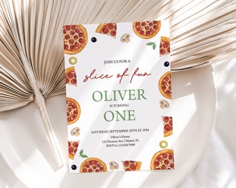 Pizza 1st Birthday Invitation, Pizza Party Invite, Slice of Fun | Printable Editable PZZ