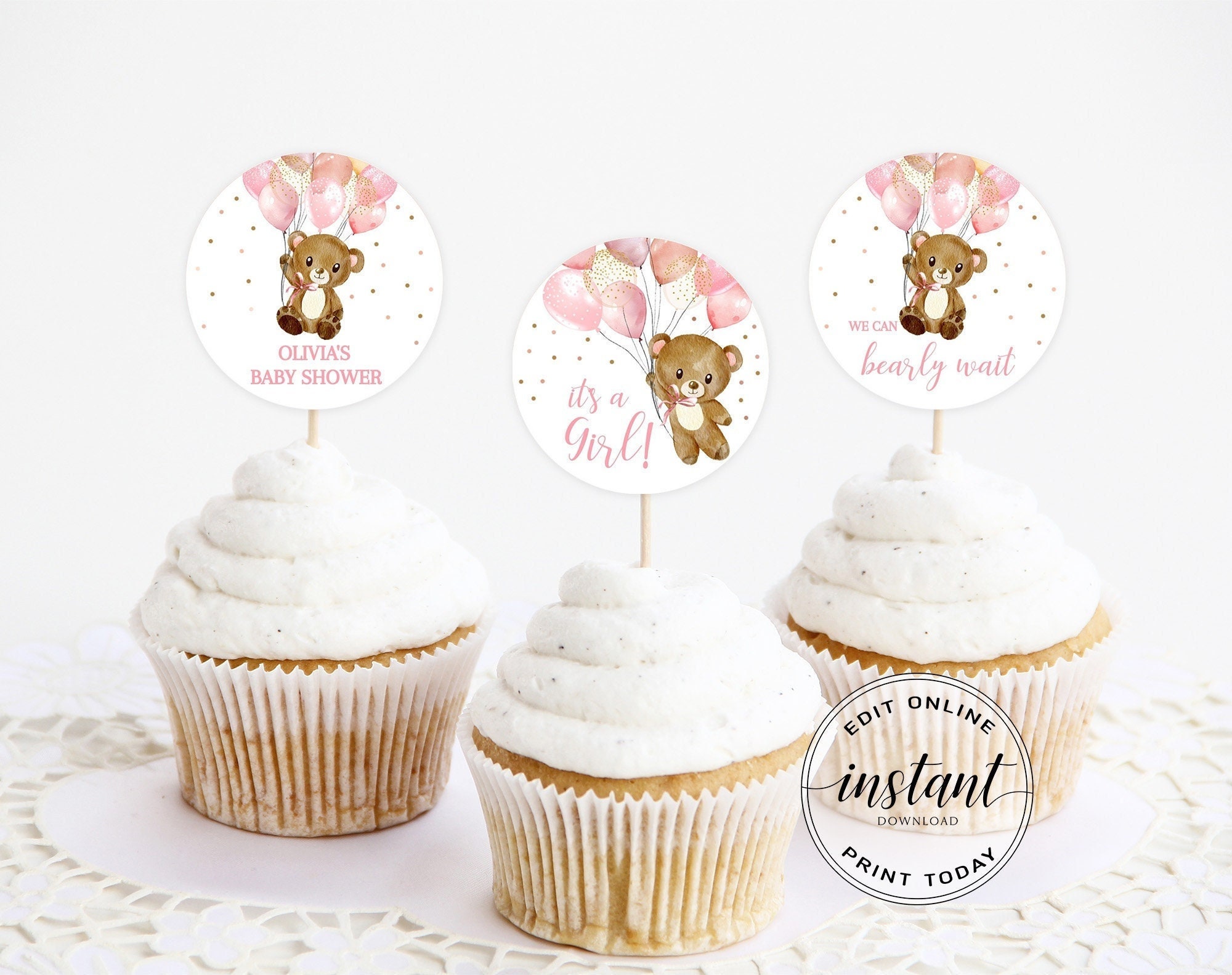 Teddy Bear Cupcake Toppers DIY Printable Baby Shower Cupcake - Etsy