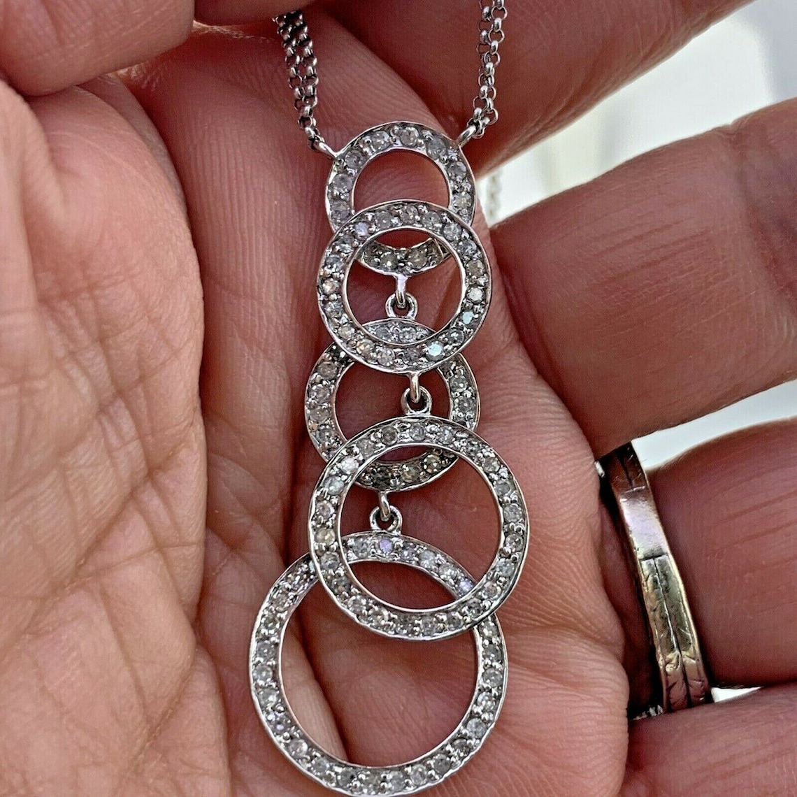 Interlock Natural Diamond Pendant Necklace In Solid 14K White Etsy