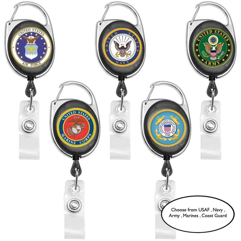 Military Retractable Reel ID Badge Holder Pick Your Branch Etsy