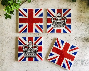 Union Jack Ceramic Coaster Set | Set of Four | Boxed Set | Jubilee Gifts | Handmade in UK