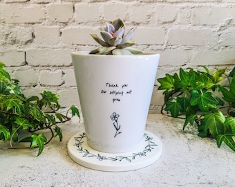 Printed Ceramic Plant Pot & Stand | Thank you for helping me grow | Seed Paper Gift Note | Personalised Plant Pot | Teacher Gift