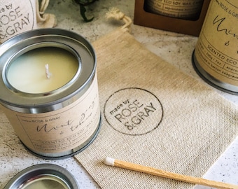 Mint, Ginger & Tobacco Scented Candle | Quality Paint Pot Container Candle | Eco Soy Wax Candle | Handmade in UK