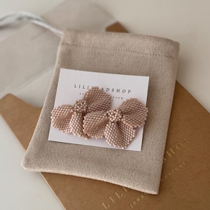 Handmade Powder Pink Beaded Flower Earrings – Soft Pastel Boho Jewelry, 24K Gold Studs