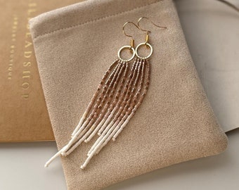 Handwoven Rose Gold Seed Bead Fringe Earrings – Bohemian Jewelry