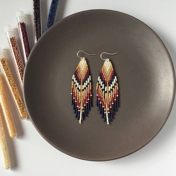 Fringe Beaded Earrings - Boho Dangle Earrings - Czech Beads