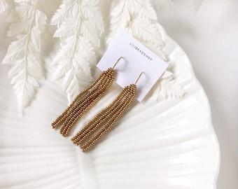 Tiny golden beaded earrings - Minimalist jewelry - Bohemian earrings - Gift for her