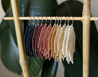 Small fringe beaded earrings in 6 trendy colors, boho chic earrings, casual everyday earrings, minimalist lightweigh earrings