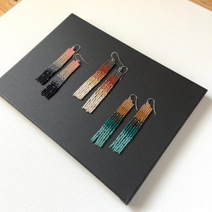 Bead fringe earrings - ombre seed bead earrings - boho earrings - turquoise gold/pink black/brown beige - dangle earrings - bridesmaid gift