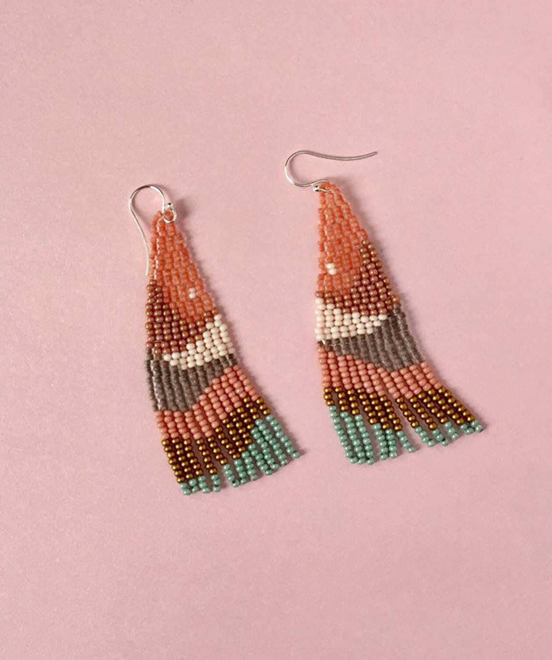 Beaded earrings with nature print Salmon colors earrings Etsy