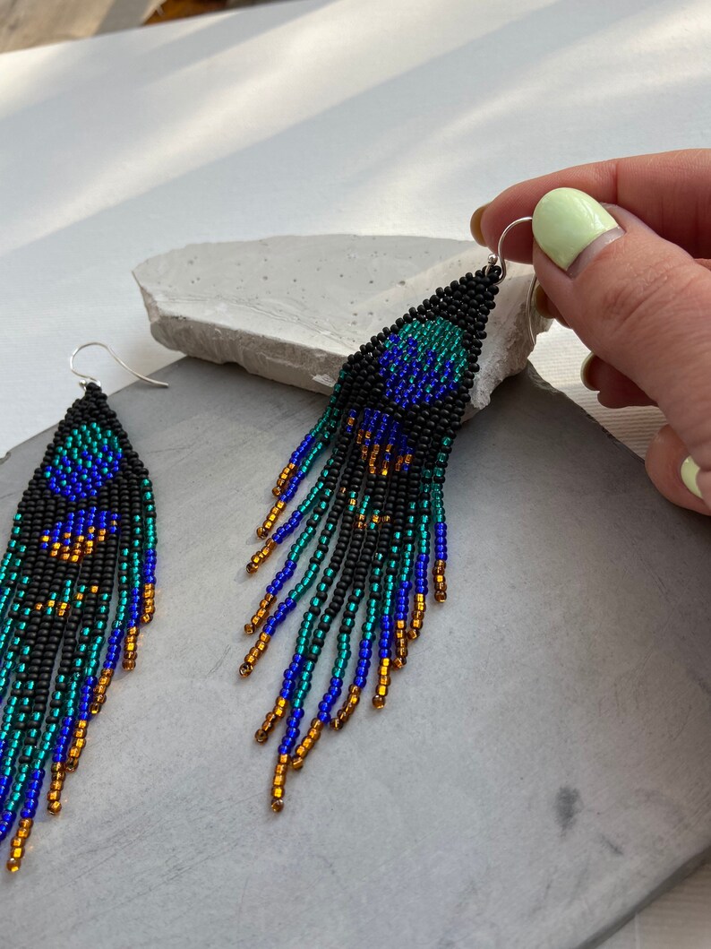 Black Dangle Seed Bead Earrings - Bohemian Fringe Earrings - Boho ...