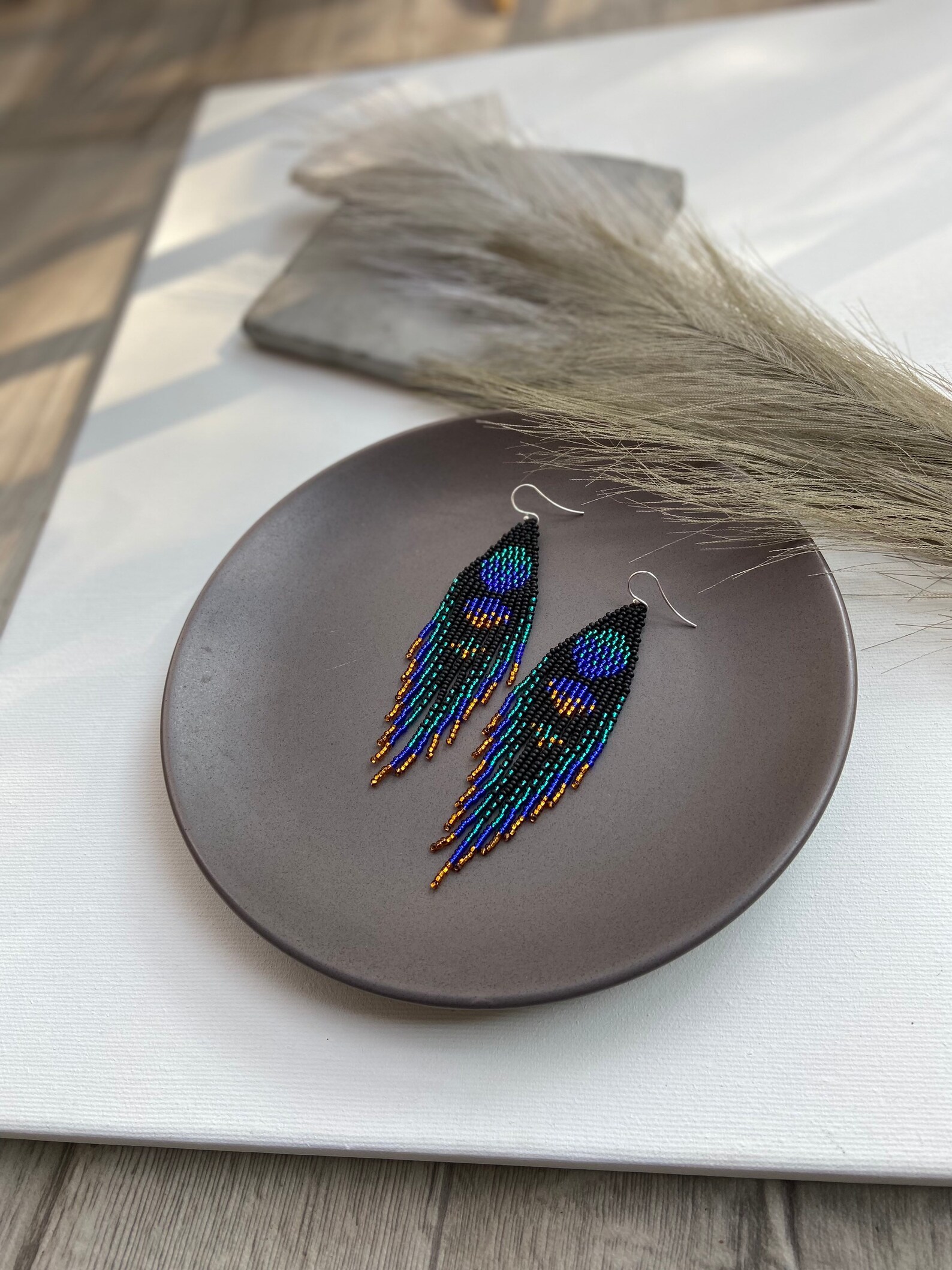 Black Dangle Seed Bead Earrings - Bohemian Fringe Earrings - Boho ...