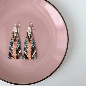 Fringe beaded earrings - Seed bead statement earrings native style - Boho\bohemian\gypsy\hippie\western jewelry