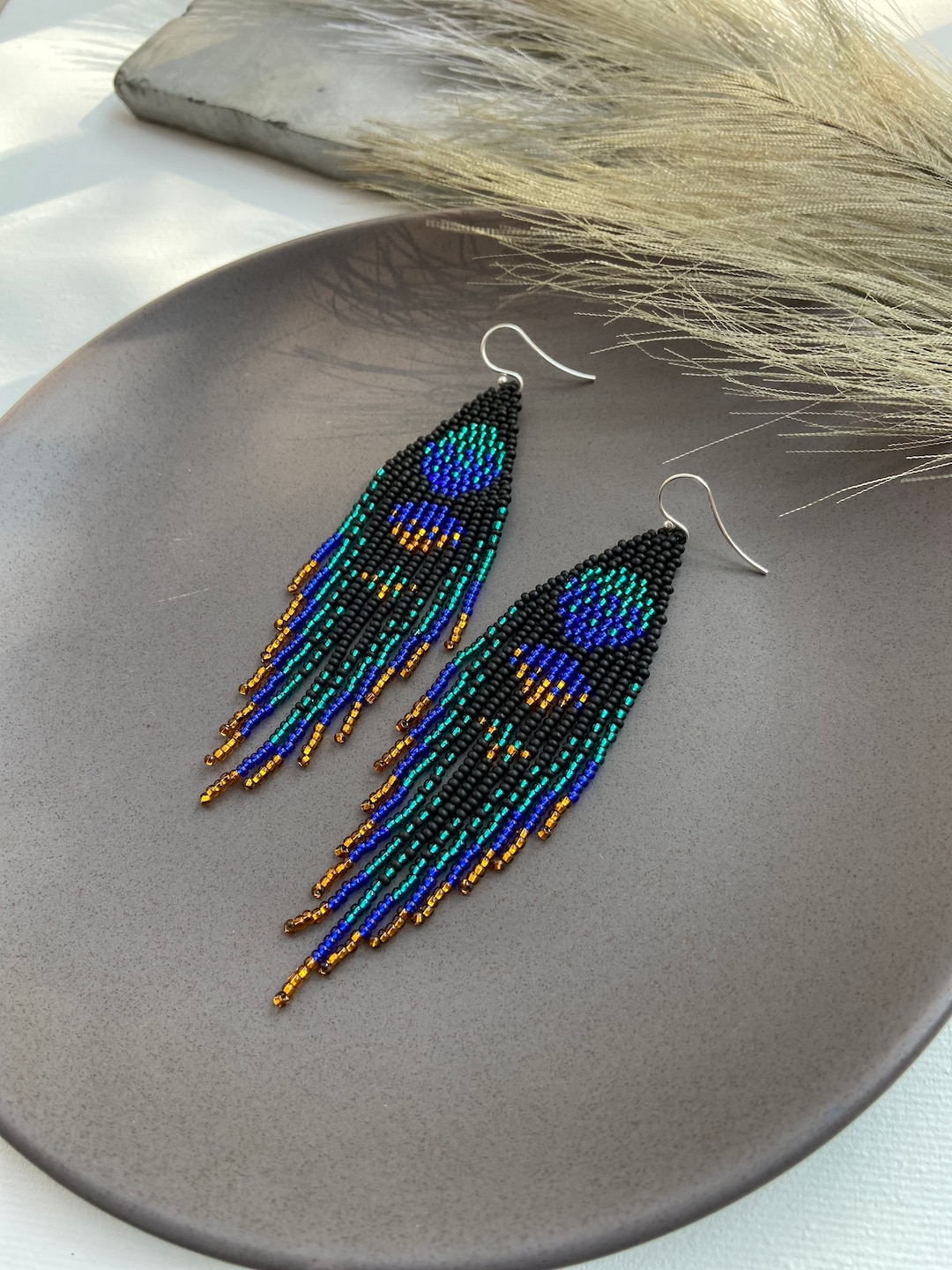 Black Dangle Seed Bead Earrings - Bohemian Fringe Earrings - Boho ...