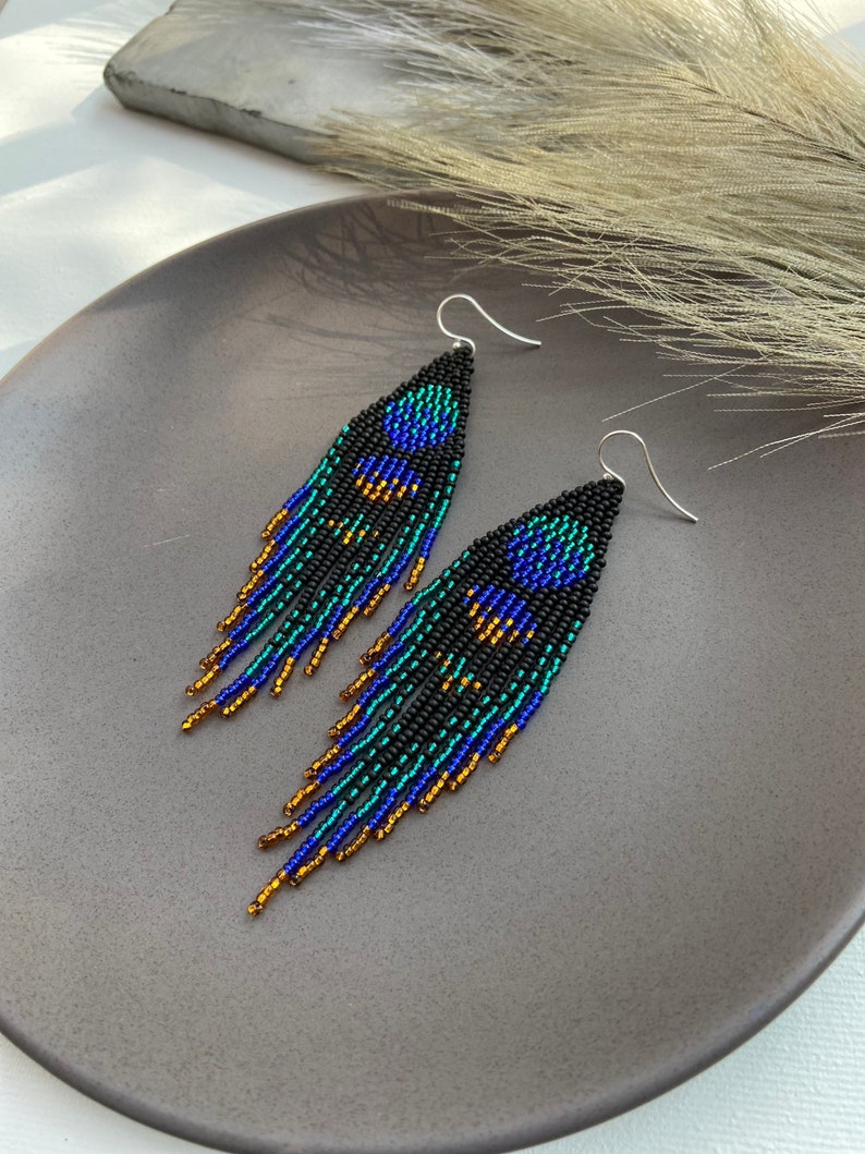 Black Dangle Seed Bead Earrings - Bohemian Fringe Earrings - Boho ...