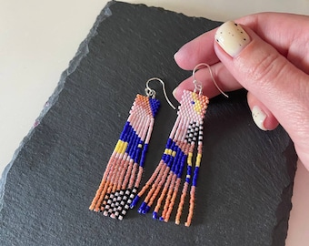 Beaded Fringe Earrings: Handwoven Japanese Beads, Sterling Silver Hooks