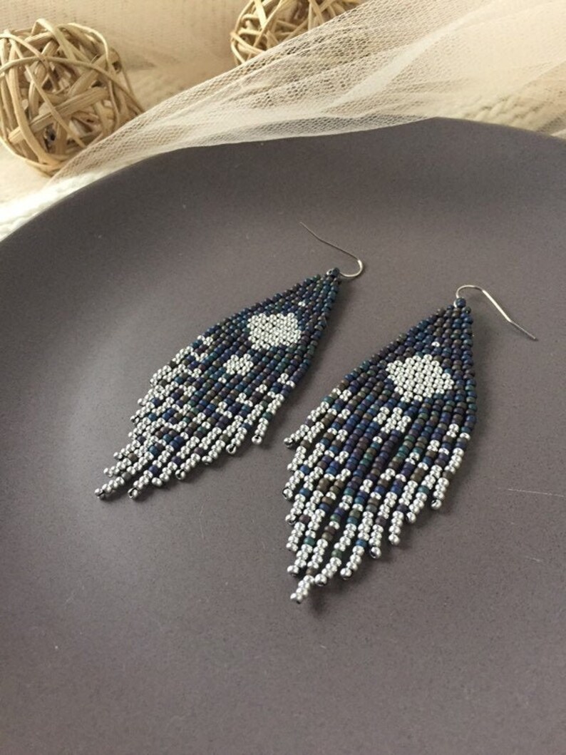 Black Dangle Ssed Bead Earrings Fringe Boho Earrings Gift Etsy