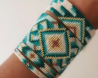 Turquoise & Ivory Beaded Bracelet Set: Ethnic Design, Adjustable Size