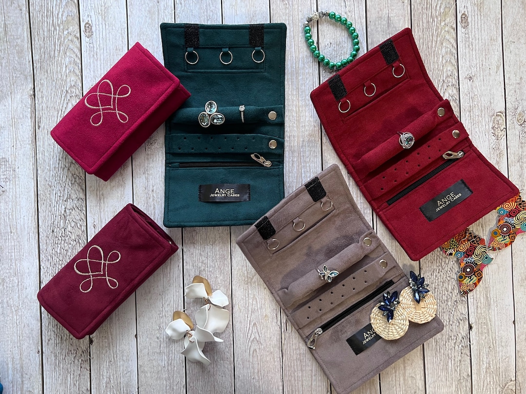 Trousse à Bijoux De Voyage, Sac Rangement De Bijoux Avec 5 Pochettes En Velours Pour Colliers Boucles Bagues Etui Boite Organisateur De Oreilles 97635117