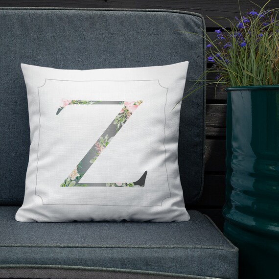 Letter Z Initials Throw Pillow 18 X 18 Floral Etsy