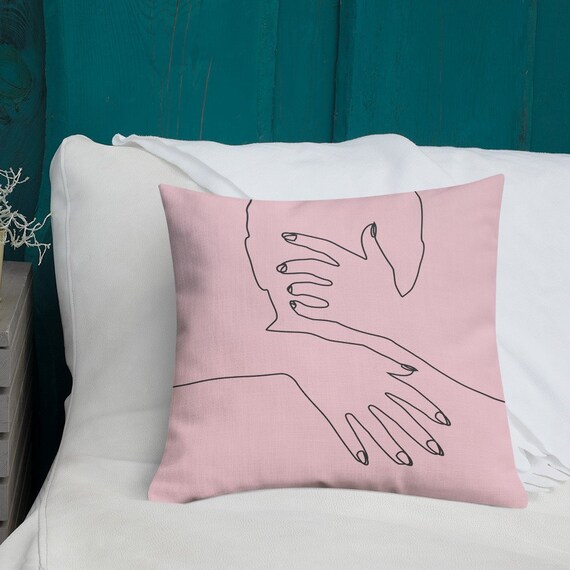 Embrace 18 X 18 Romantic Blush Pink Minimalist Line Art Master Bedroom Throw Pillow Him Her Kiss Sensual Valentine S Day Decor
