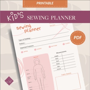 Kids Sewing Project Planner - Sewing Planner PDF, Kids Project Planner, Kids Sewing, Children Sewing, Sewing Organizer PDF, Clothing Making