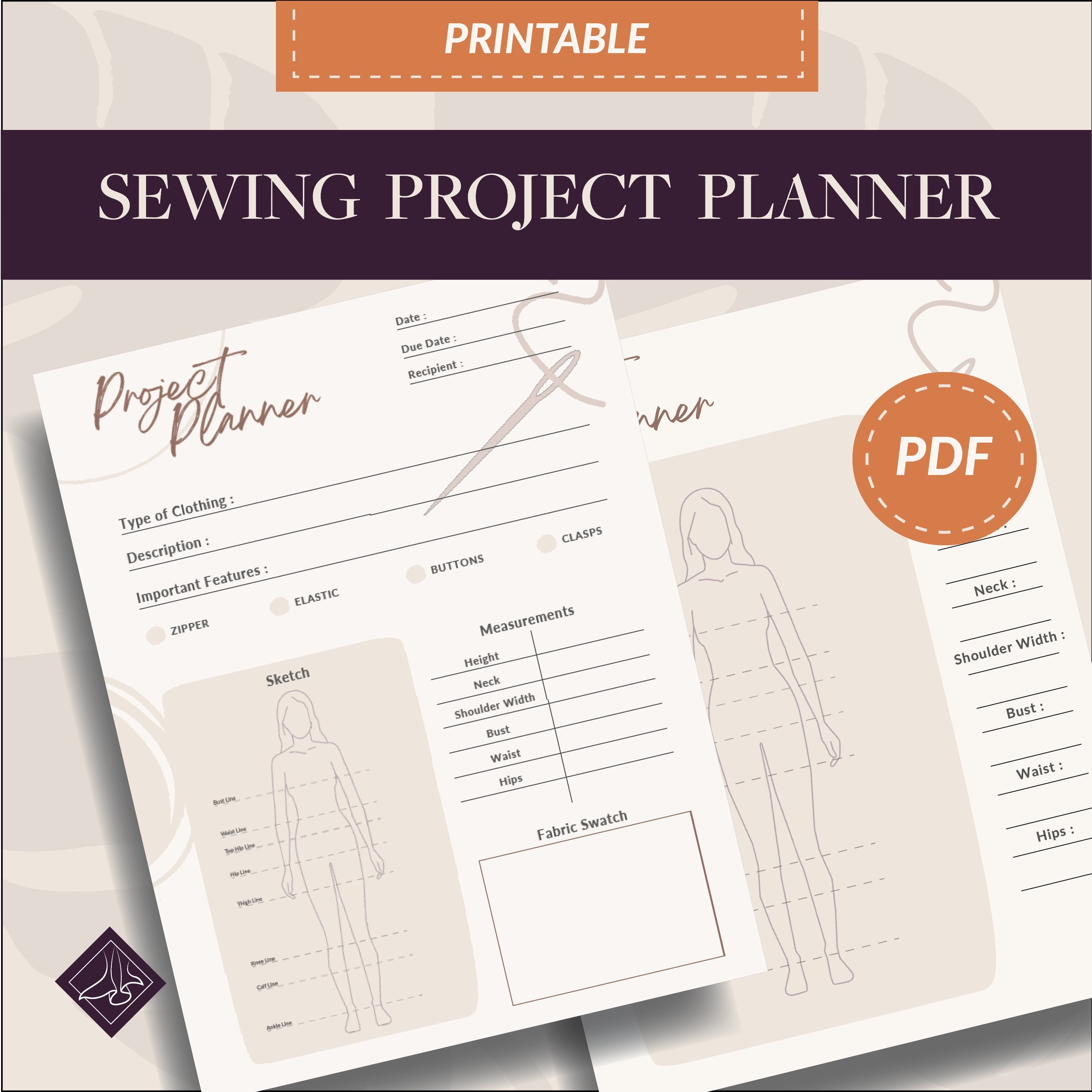 Sewing Planner, PDF Printable Planner, Sewing Project Planner