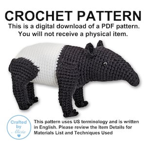 PDF PATTERN: Amigurumi Crochet Tapir (Digital Download)