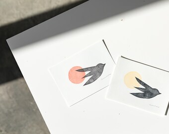 Fly Over Linocut Original Hand-Stamped Print