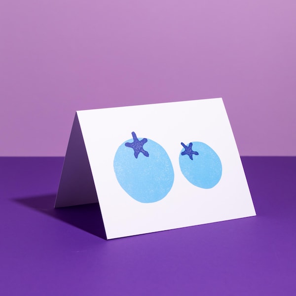 Bluebs Linocut Greeting Card