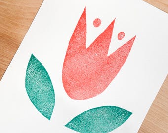 Tulip Shapes Linocut Print