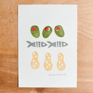 Bar Snacks Linocut Print