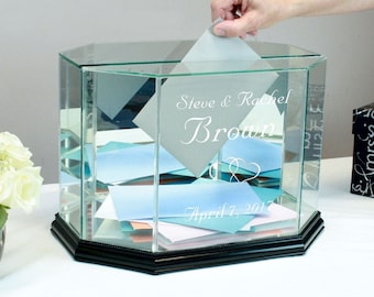 Personalized Wedding Card Box  |  Wedding Money Box  |  Glass Wedding Card Holder
