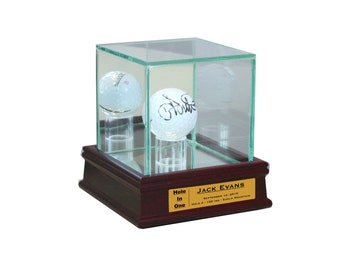 Golf Ball Glass Display Case | Hole in One Display | Personalized Gold Display Case