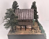 Historic log tobacco barn diorama