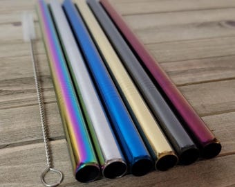 7 Piece Stainless Steel Straw Bundle Set | Reusable Metals Straws with Cleaning Brush | Eco-Friendly Drinkware