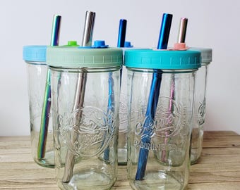 24 oz Leakproof Mason Jar Cup | Eco-Friendly Glass Tumbler | Custom Lid Plug & Straw | Wide Mouth Reusable Iced Coffee Cup