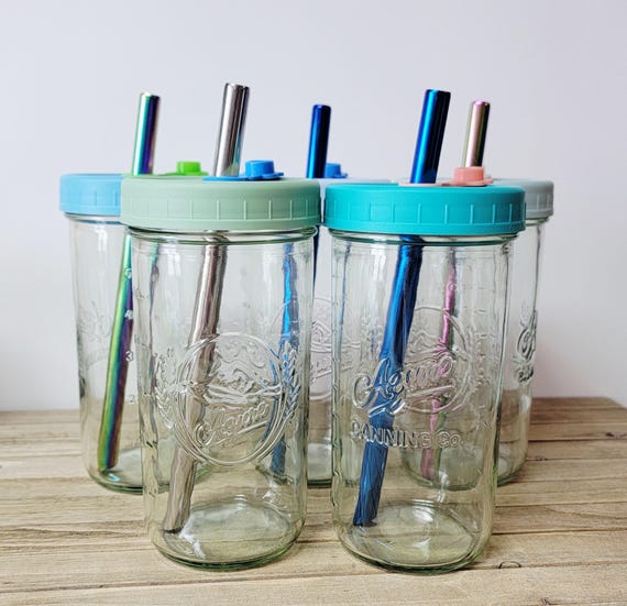 24 oz Leakproof Mason Jar Cup | Eco-Friendly Glass Tumbler | Custom Lid Plug & Straw | Wide Mouth Reusable Iced Coffee Cup