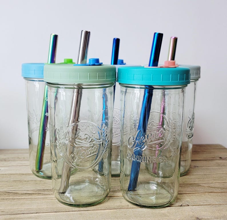24 oz Leakproof Mason Jar Cup | Eco-Friendly Glass Tumbler | Custom Lid Plug & Straw | Wide Mouth Reusable Iced Coffee Cup