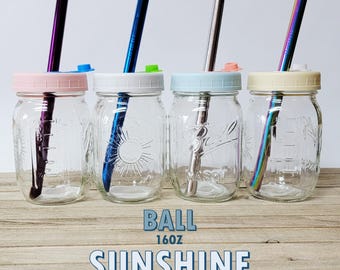 16 oz Leakproof Mason Jar Cup | Ball Sunshine Jar | Regular Mouth Iced Coffee Cup | Glass Tumbler | Custom Lid & Straw | Eco-Friendly Jar
