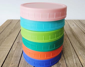 Wide Mouth Jar Lids for Ball and Kerr | Colorful Lids | Mason Jar Accessories | Dry Storage | Plastic Jar Lids Bulk