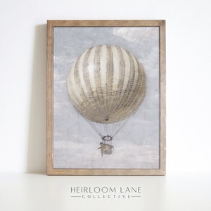 Vintage Hot Air Balloon Print Instant Digital Download | Nursery Wall Art | Neutral Kids Room Home Decor | Vintage Playroom Artwork | 8152