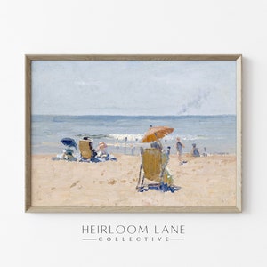 Retro Beach Ocean Print Digital Download | Summer Sea Nautical Artwork | Country Cottage Art | Vintage Farmhouse Art | Umbrella Print | 8224