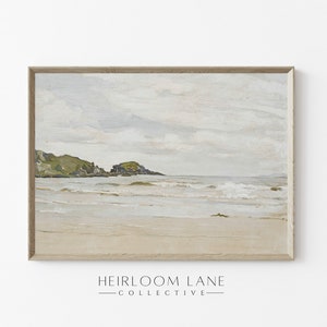 Vintage Beach Ocean Print Digital Download | Summer Nautical Artwork | Country Cottage Art | Vintage Farmhouse | Cloudy Sea Print | 8187